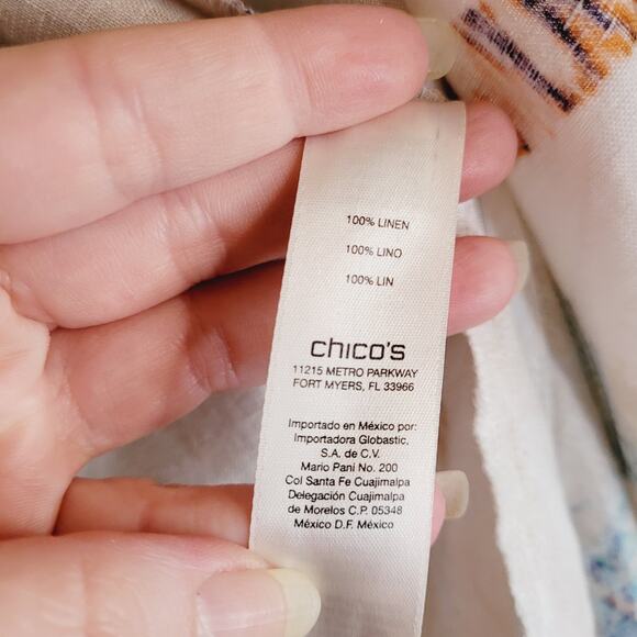 Chicos white linen floral paisley open front blazer jacket Size L coastal resort - Picture 4 of 8